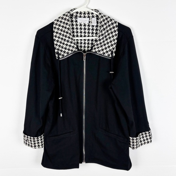 Weekend by Chico’s Jacket Women’s Size Large Zip Up Black Houndstooth - Picture 6 of 6
